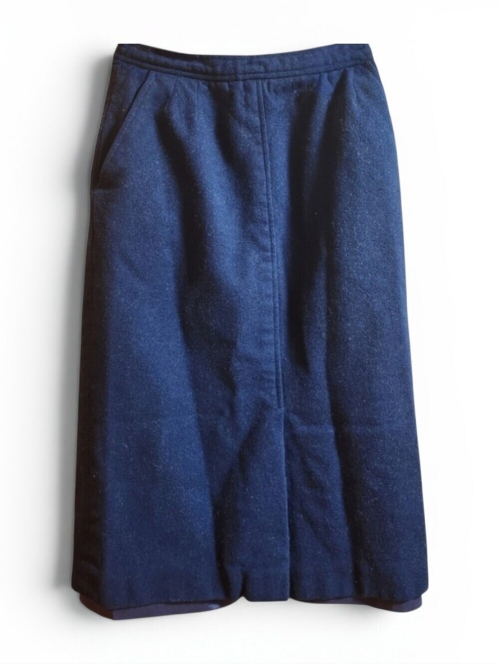 Vintage Navy Blue 100% Wool Midi Skirt